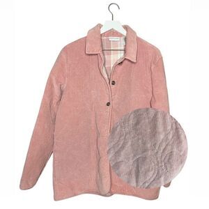 Vintage Corduroy Quilted Jacket 14 Heart Feminine Coquette Chore Coat Pink